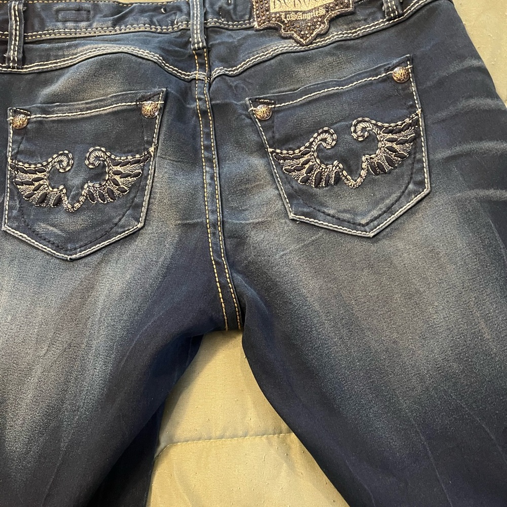 Macy's Embroidered Blue Boot Cut Jeans